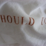 for collision or engagement1 (shouldYou) (2011); detail    scorched cotton, archival ink ; 260 x 240 cm